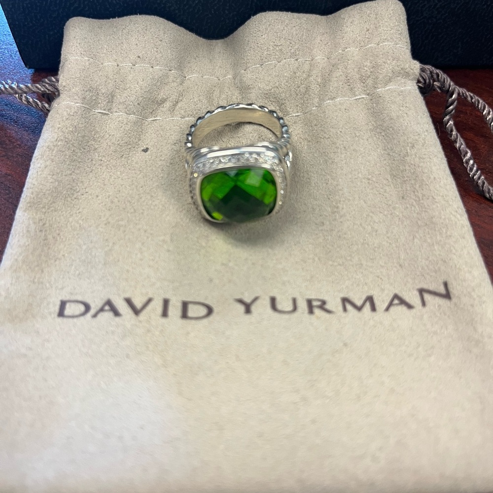 David Yurman Silver Ring with Vibrant Green Stone